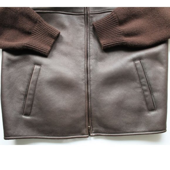 Loro Piana Aviator Shearling Cashmere Bomber Jacket Size IT 52/ US L Dark Brown - Picture 5 of 12